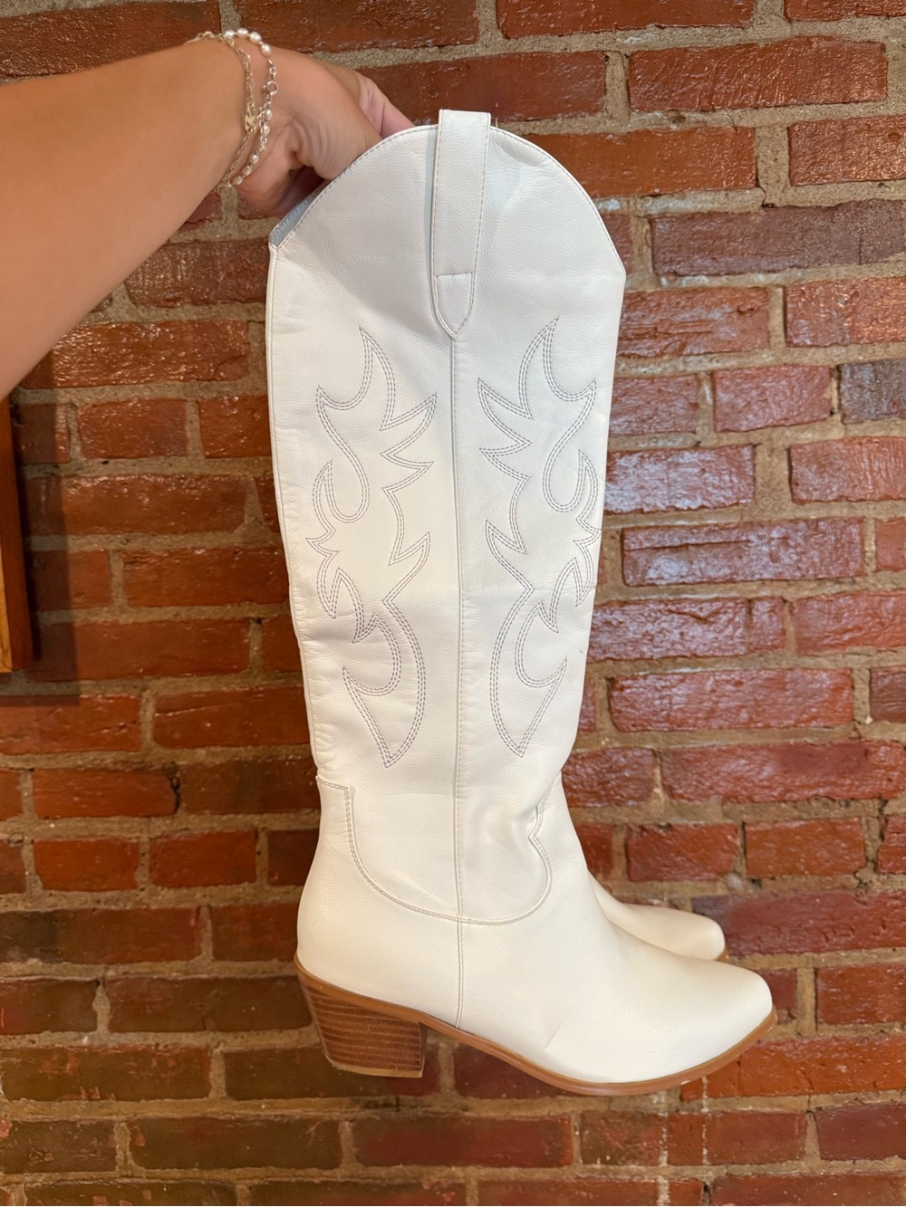 White Women’s Western Knee-High Leather Boots Size 11